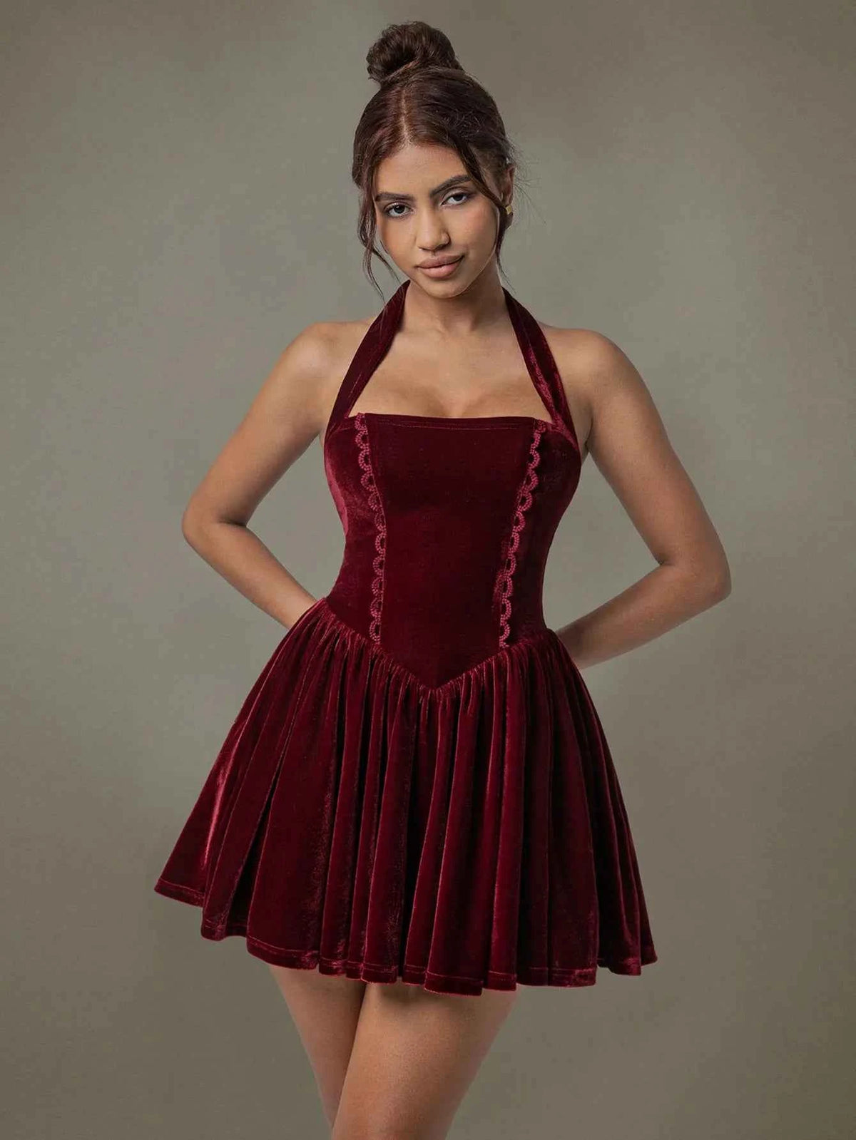 Velvet Halter Skater Dress