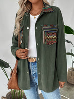 Snap Down Long Sleeve Jacket with Chest Pockets - Amexza
