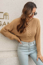 Cropped Mock Neck Cable-Knit Pullover Sweater for a perfect OOTD – dress to impress outfits from Amexza