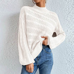 Cable-Knit Mock Neck Long Sleeve Sweater White for a perfect OOTD – dress to impress outfits from Amexza