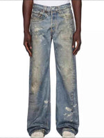 Men's Washed Button Fly Straight Jeans Medium for a perfect OOTD – dress to impress outfits from Amexza