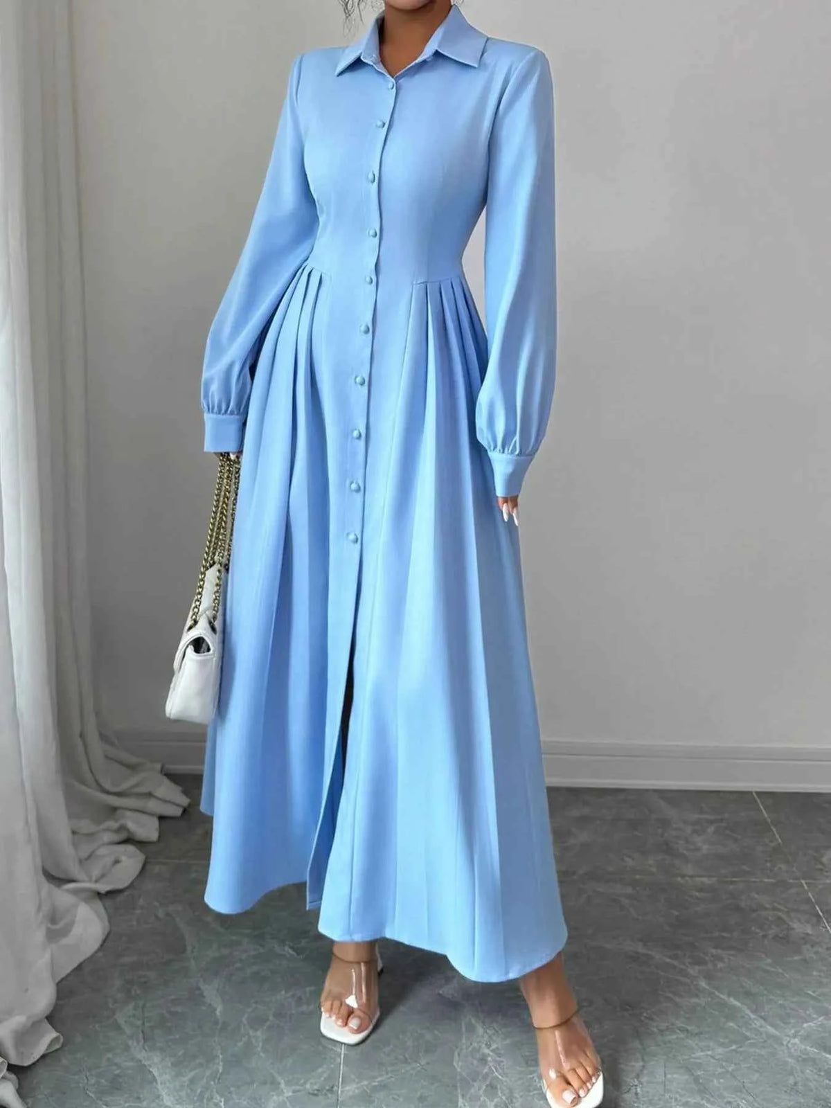 Button-Front Maxi Shirt Dress
