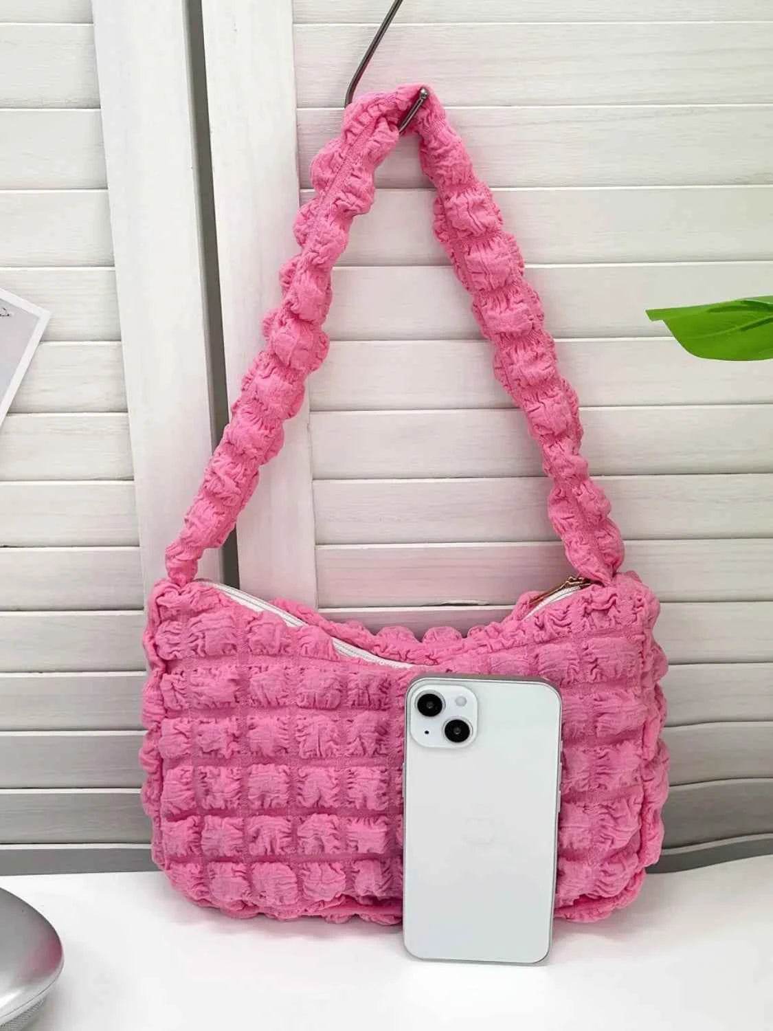 Cloud Puff Textured Shoulder Bag Hot Pink One Size for a perfect OOTD – dress to impress outfits from Amexza