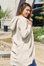 Double Take Full Size Hooded Teddy Bear Jacket with Thumbholes - Amexza