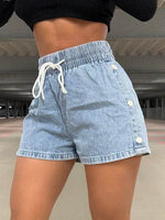 Drawstring High Waist Denim Shorts Light for a perfect OOTD – dress to impress outfits from Amexza