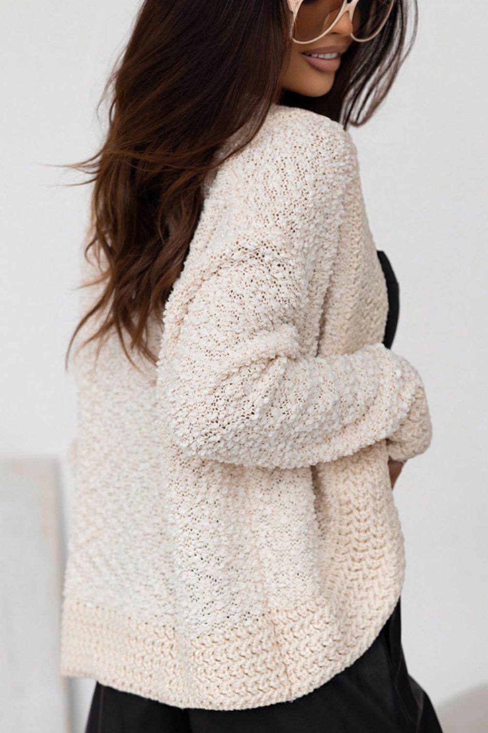 Solid Color Open Front Cardigan - Amexza