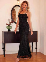 Sequin Square Neck Maxi Cami Dress Black for a perfect OOTD – dress to impress outfits from Amexza