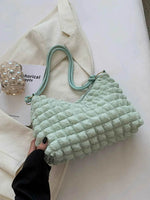 Quilted Bubble Textured Shoulder Bag Light Green One Size for a perfect OOTD – dress to impress outfits from Amexza
