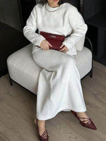 Round Neck Dropped Shoulder Top and Midi Skirt Sweater Set for a perfect OOTD – dress to impress outfits from Amexza