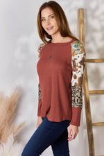 Hailey & Co Full Size Leopard Waffle-Knit Blouse for a perfect OOTD – dress to impress outfits from Amexza