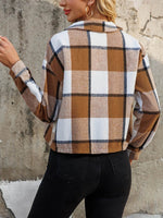 Plaid Collared Neck Cropped Jacket - Amexza