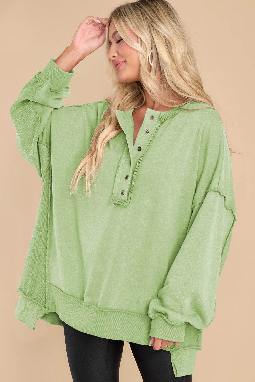 Exposed Seam Long Sleeve Sweatshirt for a perfect OOTD – dress to impress outfits from Amexza