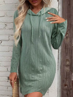 Drawstring Hooded Sweater Dress Gum Leaf for a perfect OOTD – dress to impress outfits from Amexza