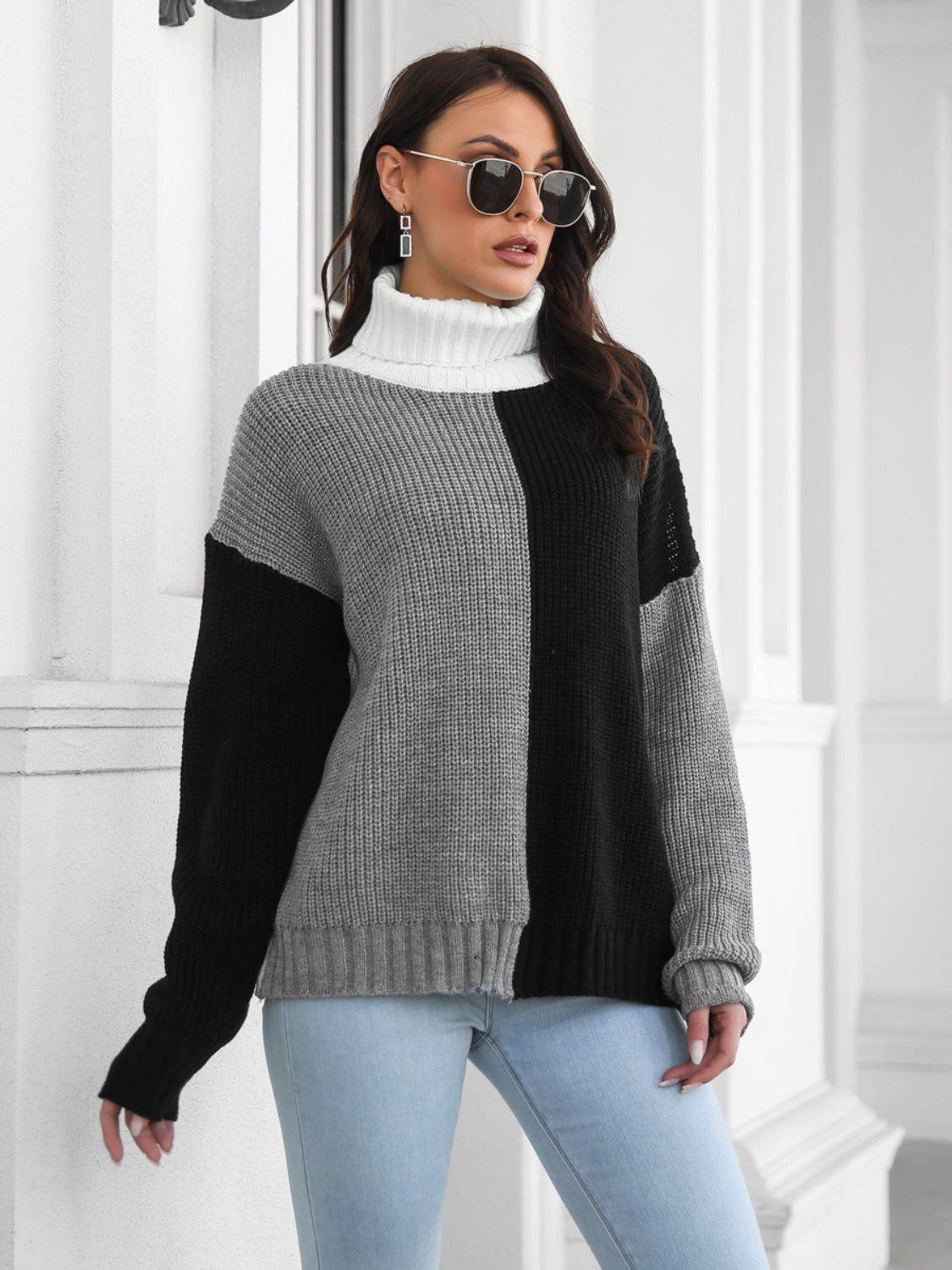 Contrast Turtleneck Long Sleeve Sweater for a perfect OOTD – dress to impress outfits from Amexza