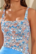 Printed Square Neck Wide Strap One-Piece Swimwear for a perfect OOTD – dress to impress outfits from Amexza