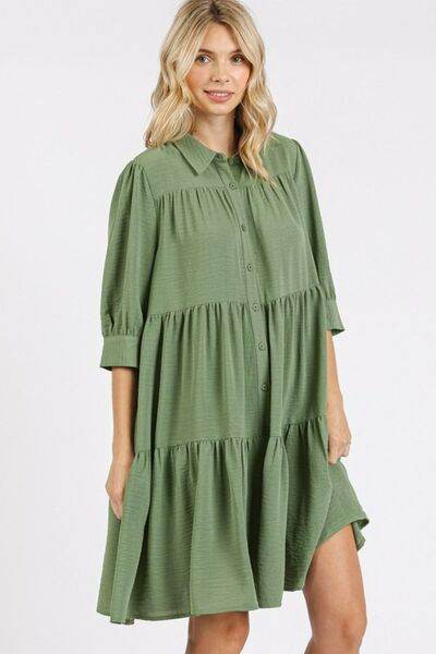 Mittoshop Button Detail Collared Neck Tiered Shirt Dress for a perfect OOTD – dress to impress outfits from Amexza