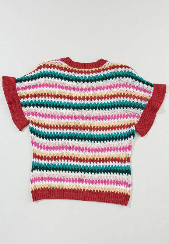 Contrast Round Neck Short Sleeve Sweater for a perfect OOTD – dress to impress outfits from Amexza