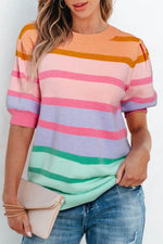 Striped Round Neck Half Sleeve Sweater for a perfect OOTD – dress to impress outfits from Amexza