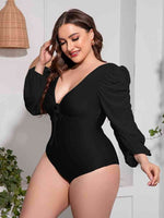 Plus Size Tied Deep V Balloon Sleeve One-Piece Swimsuit for a perfect OOTD – dress to impress outfits from Amexza