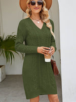 Cable-Knit V-Neck Mini Sweater Dress Green for a perfect OOTD – dress to impress outfits from Amexza