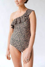 Full Size Ruffled Leopard Single Shoulder One-Piece Swimwear for a perfect OOTD – dress to impress outfits from Amexza