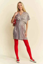 Davi & Dani Sequin Plunge Neck Knot Cut Out Tie Back Party Dress for a perfect OOTD – dress to impress outfits from Amexza