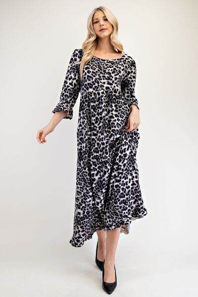 Celeste Full Size Leopard Round Neck Flounce Sleeve Dress for a perfect OOTD – dress to impress outfits from Amexza