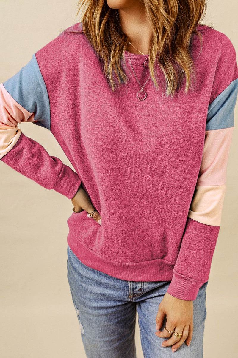 Color Block Round Neck Long Sleeve Sweatshirt for a perfect OOTD – dress to impress outfits from Amexza
