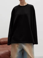 Round Neck Dropped Shoulder Long Sleeve T-Shirt - Amexza