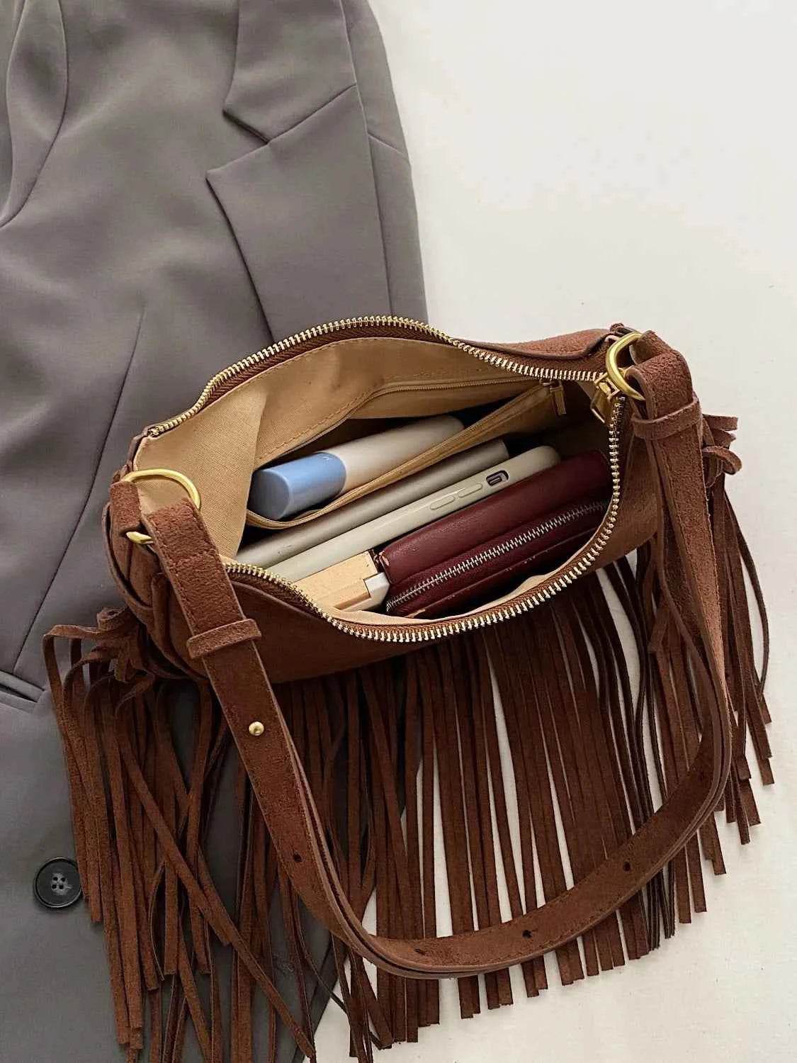 Fringe Solid Color Shoulder Bag for a perfect OOTD – dress to impress outfits from Amexza