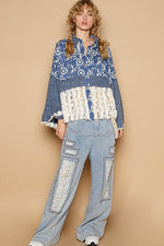 POL Lace Hem Embroidered Long Sleeve Shirt - Amexza