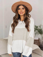 Color Block Round Neck Long Sleeve Sweater for a perfect OOTD – dress to impress outfits from Amexza