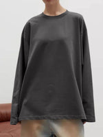 Round Neck Dropped Shoulder Long Sleeve T-Shirt - Amexza