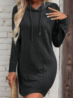 Drawstring Hooded Sweater Dress Black for a perfect OOTD – dress to impress outfits from Amexza