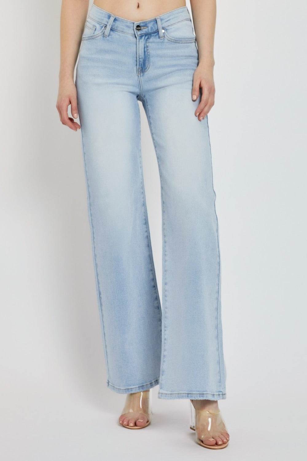 RISEN Full Size Wide Leg V Dipped Front Waist Jeans - Amexza