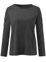 Full Size Cutout Round Neck Long Sleeve T-Shirt - Amexza