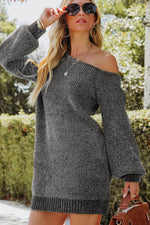 Boat Neck Long Sleeve Sweater Dress Dark Gray for a perfect OOTD – dress to impress outfits from Amexza
