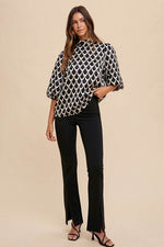 Annie Wear Tie Back Abstract Print Mock Neck Half Sleeve Blouse - Amexza