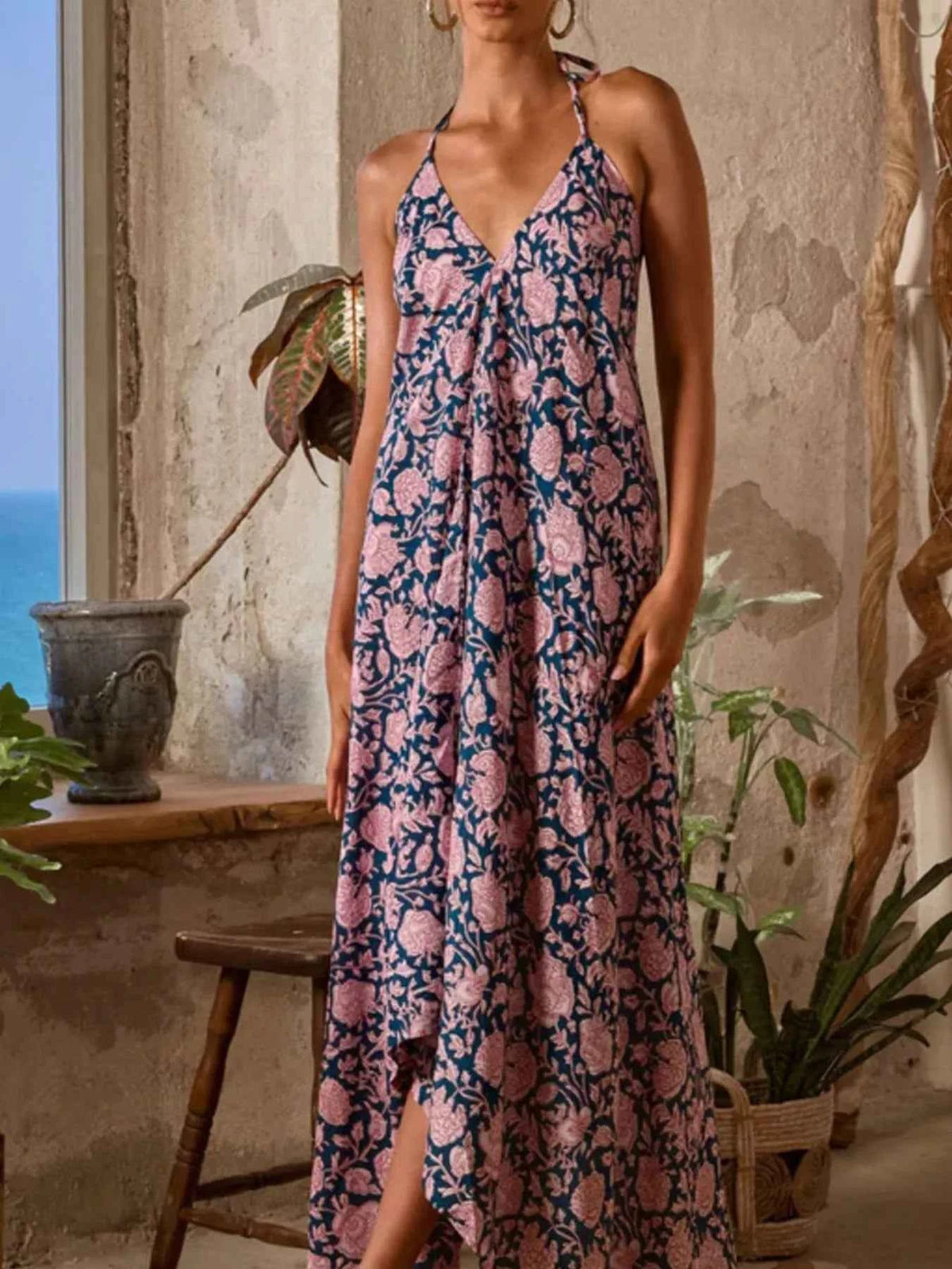 Printed Halter Neck Maxi Cami Dress
