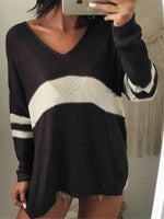 Striped V-Neck Long Sleeve Sweater for a perfect OOTD – dress to impress outfits from Amexza