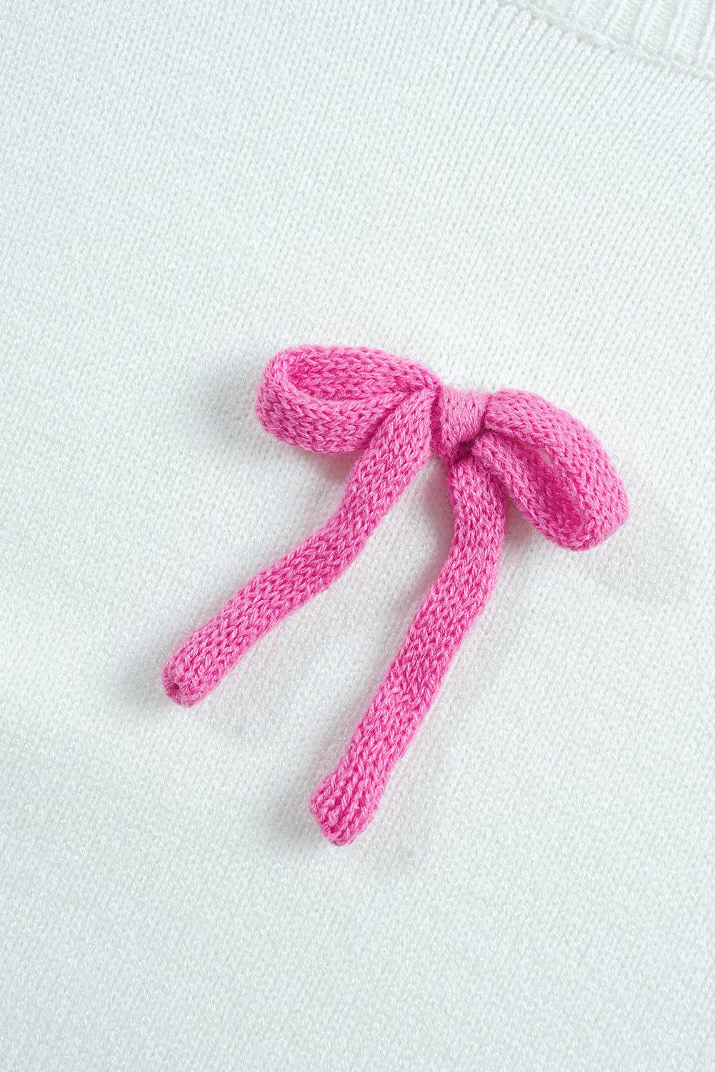 Contrast Bow Round Neck Dropped Shoulder Sweater for a perfect OOTD – dress to impress outfits from Amexza