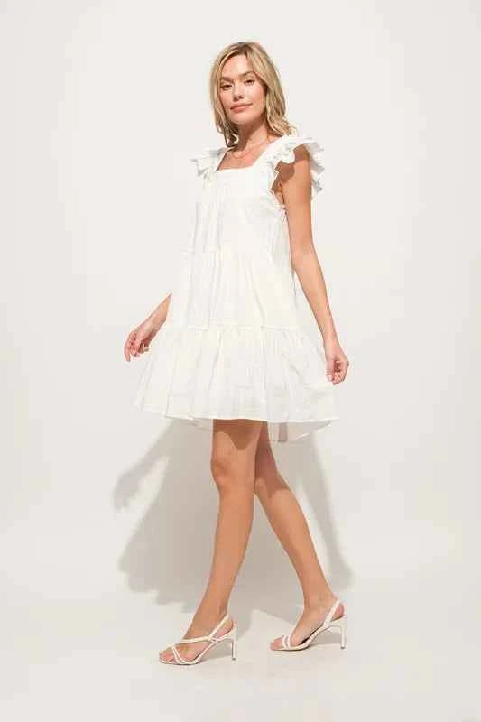 And The Why Origami Pleating Ruffled Sleeve Tiered Dress