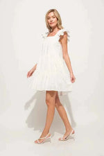 And The Why Origami Pleating Ruffled Sleeve Tiered Dress