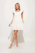 And The Why Origami Pleating Ruffled Sleeve Tiered Dress
