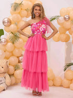 Embroidered Layered Single Shoulder Midi Dress Strawberry for a perfect OOTD – dress to impress outfits from Amexza