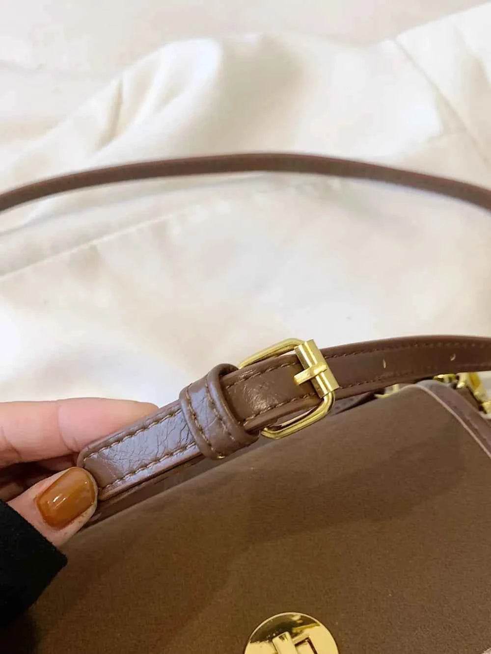 PU Leather Suede Twist-Lock Shoulder Bag for a perfect OOTD – dress to impress outfits from Amexza