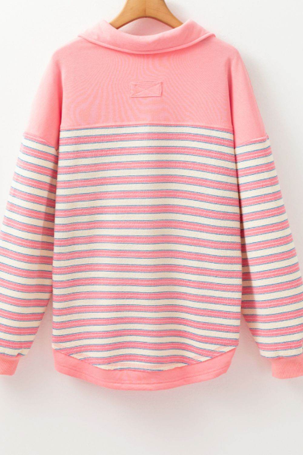 Striped Johnny Collar Long Sleeve Sweatshirt for a perfect OOTD – dress to impress outfits from Amexza