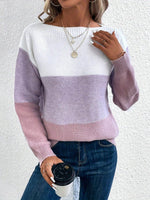 Color Block Boat Neck Sweater Lavender One Size for a perfect OOTD – dress to impress outfits from Amexza