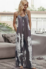 Shiny Tie-Dye Spaghetti Strap Jumpsuit with Pockets Taupe for a perfect OOTD – dress to impress outfits from Amexza