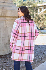 Double Take Full Size Plaid Button Up Lapel Collar Coat - Amexza